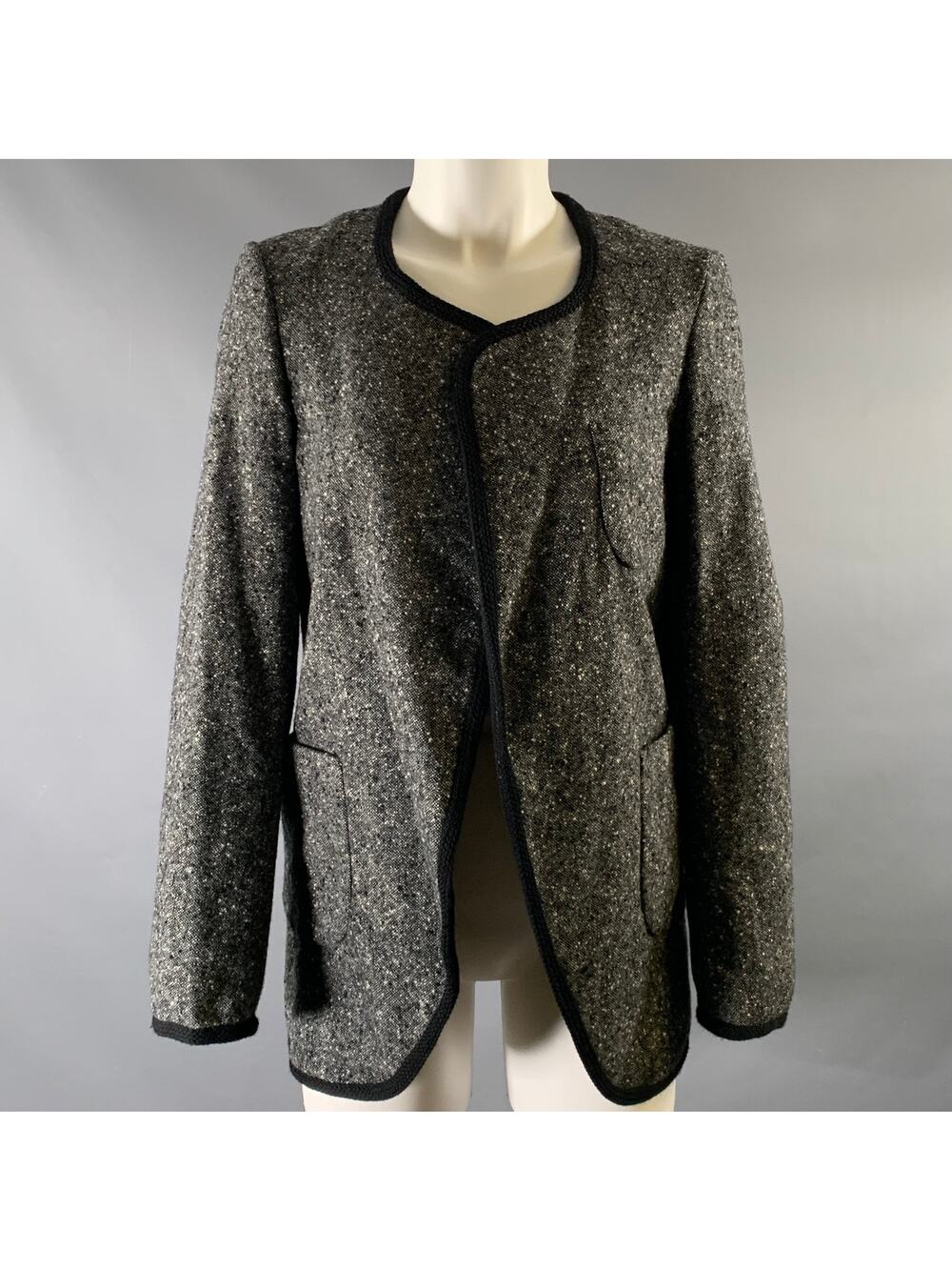 COMME des GARCONS BLACK Size XS Green Black & White Tweed Wool Nylon Jacket